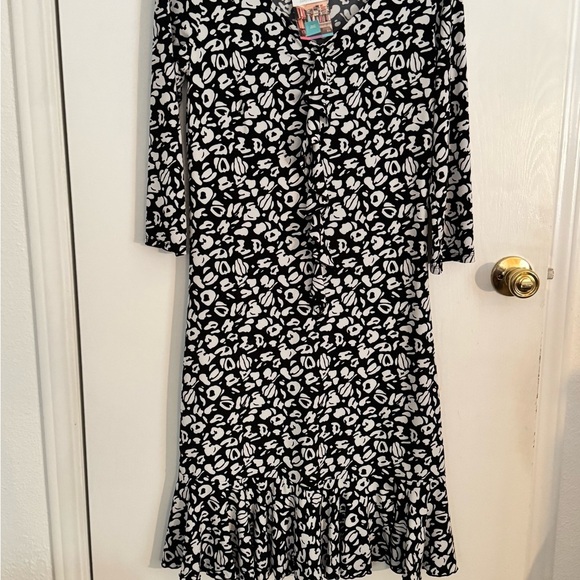 Oscar de la Renta Black and White A-line Long Sleeve Dress - Picture 3 of 5